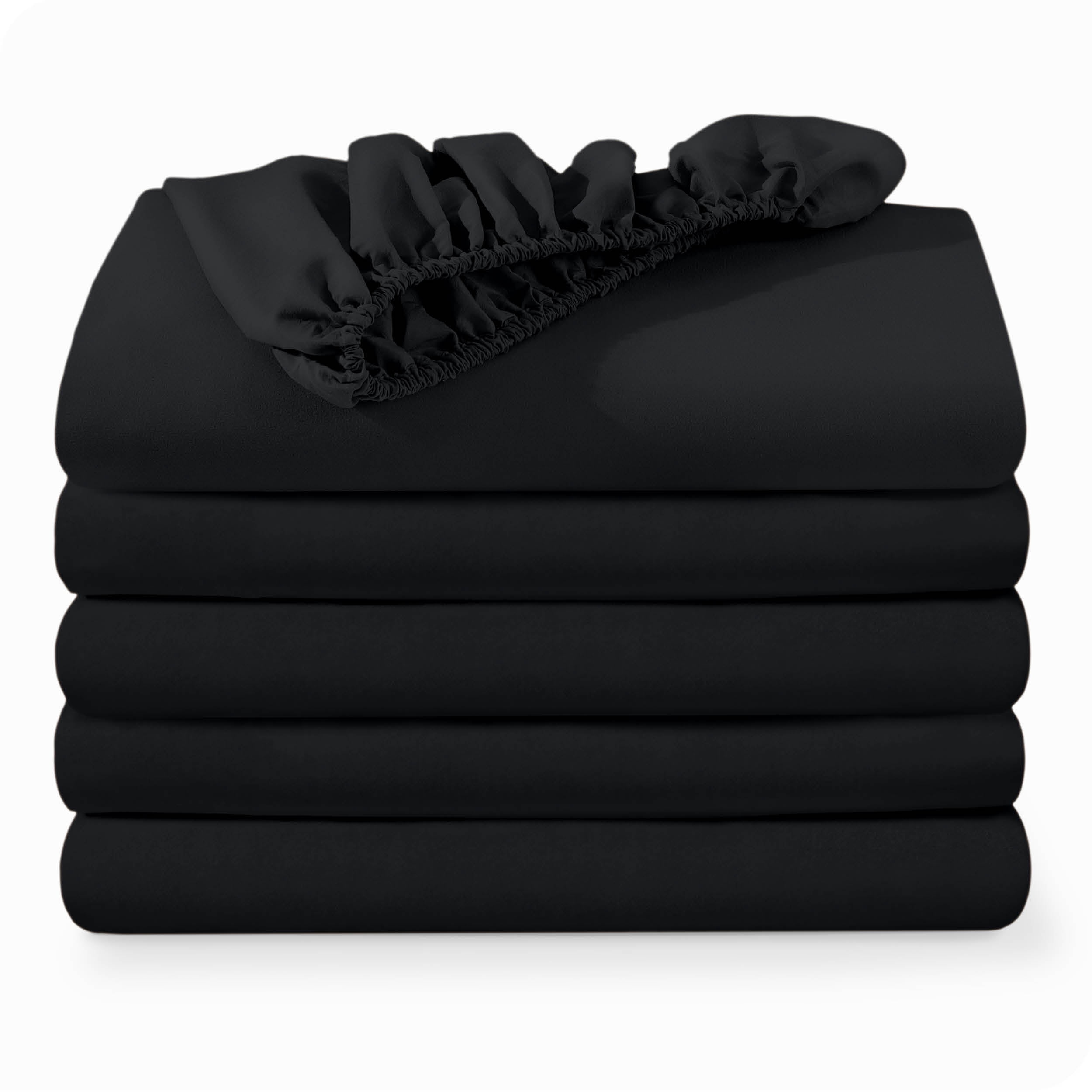 Bare Home Lot de 5 Draps-Housses - Premium 1800 Collection - Ultra Doux - Poche Profonde - Lit Simple, Noir