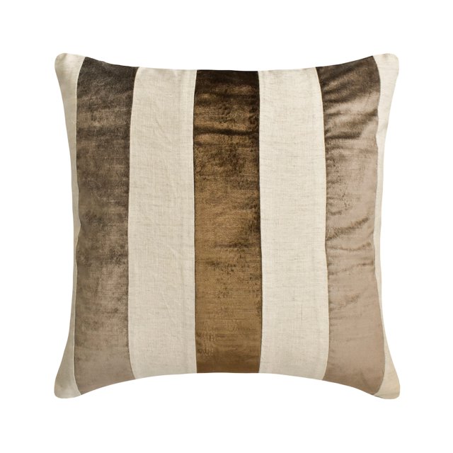 Pillow Cover, Brown 18"x18" (45x45 cm) Throw Pillows, Velvet Patchwork Throw Pillows For Couch, Striped Pattern Modern Style - Velvet Band Choco