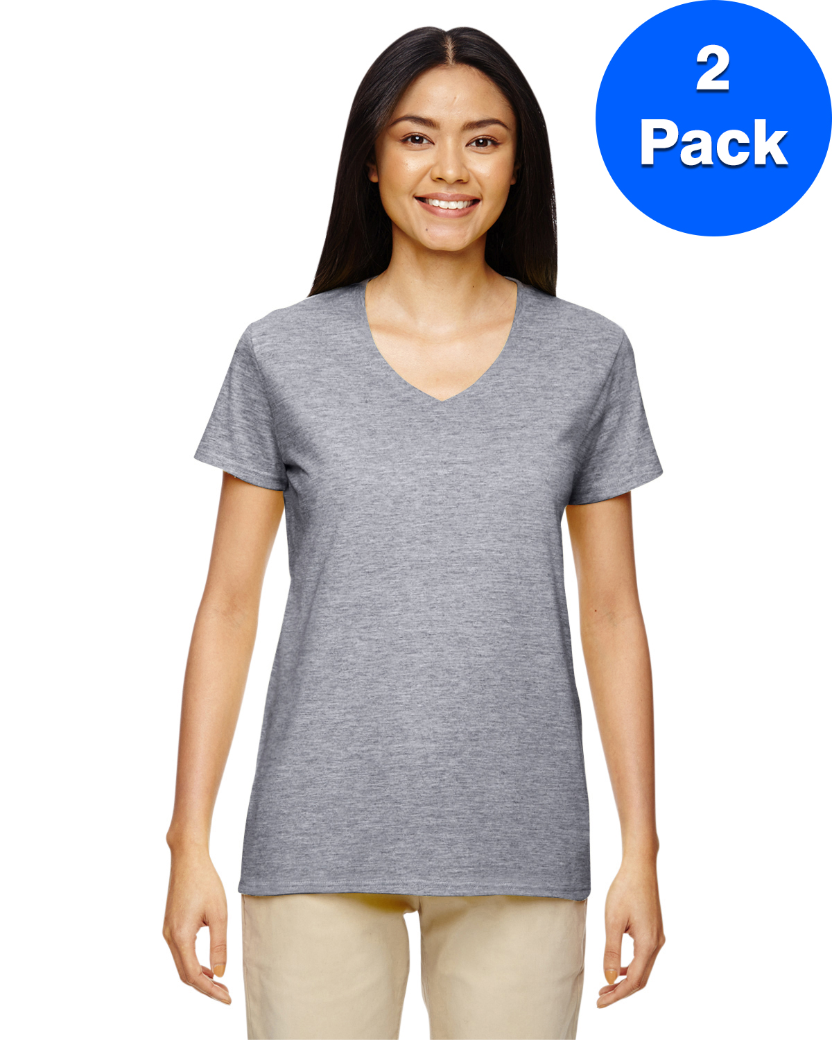 Gildan T-Shirt Col en V en Coton Épais pour Femmes - G500VL (Lot de 2)