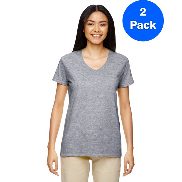 Gildan T-Shirt Col en V en Coton Épais pour Femmes - G500VL (Lot de 2)