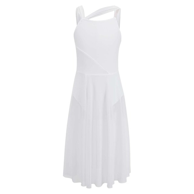 Yeahdor Costume de Danse Lyrique pour Filles Enfants Moderne Contemporain Ballet Latin Sans Manches Robe en Chiffon Blanc 6