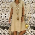 thumbnail image 1 of Meichang Robes en Lin pour Femmes Coton Col en V Manches Courtes Longueur Genou Robes Unies Coupe Ample Plage Vacances Robes Robe Midi pour Femmes, 1 of 6