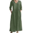 thumbnail image 2 of Robe T-Shirt Mode Femme Printemps/été Col en V Manches 3/4 Robe en Coton et Lin Robes T-Shirt en Liquidation, 2 of 6