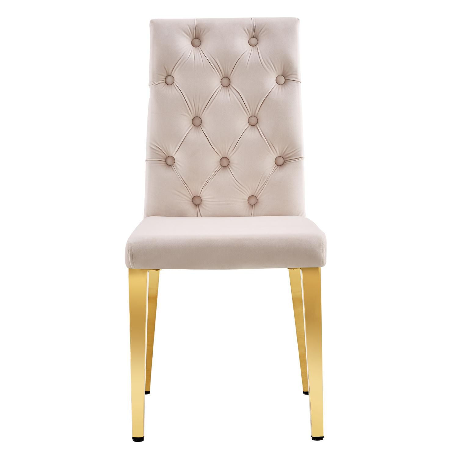 Chaise de salle à manger beige Roma de Canadian Furniture, pieds dorés (ensemble de 2)