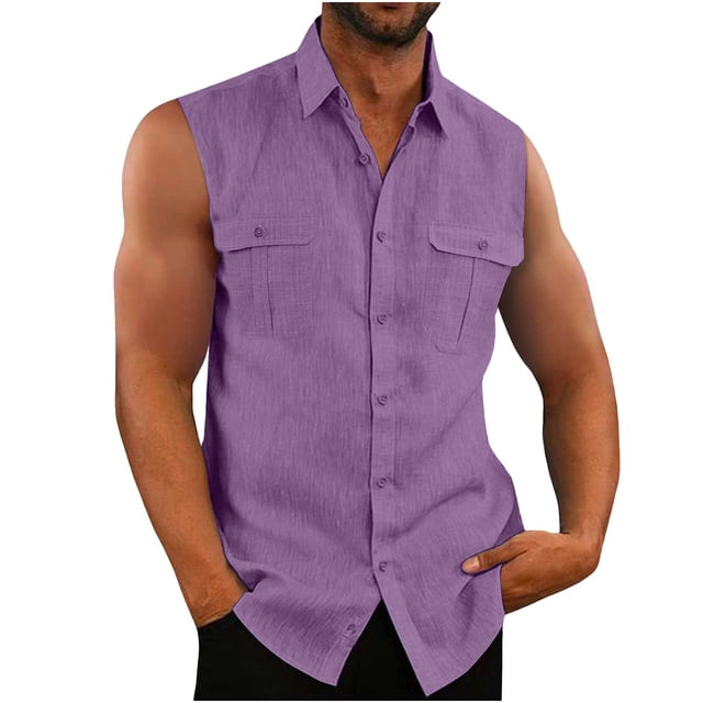Cameland Débardeur Sport Sans Manches pour Homme, Mode Décontractée, Uni, Col Rabattu, Double Poche