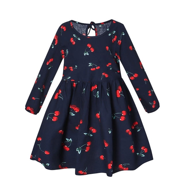 Qudderr Robes Imprimées pour Petites Filles 6M-6T Robe Décontractée en Coton à Manches Longues pour Enfants Nouveau-Nés Printemps Automne Col Rond Robe d'Été pour Filles