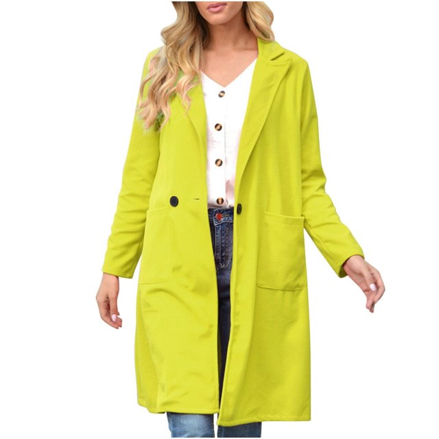 Women‘s Spring And Autumn Lapel Wool Solid Color Long Sleeve Wool Long Pocket Jacket Suits