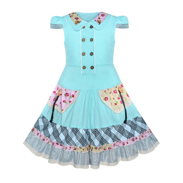 Girls Dress Blue Button Casual Short Sleeve Everyday 6 Years