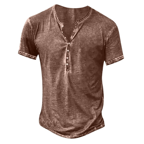 ZMFXJPE Mens Distressed Henley Shirts Vintage Short Sleeve Tee Shirts Casual Button Down T-Shirts Summer Fashion Clothes,XL