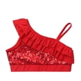 thumbnail image 3 of Yartina Kids Girls Asymmetrical Ruffled Sequin Performance Crop Tops Modern Jazz Hip Hop One Shoulder Dance Costume Red 14, 3 of 7