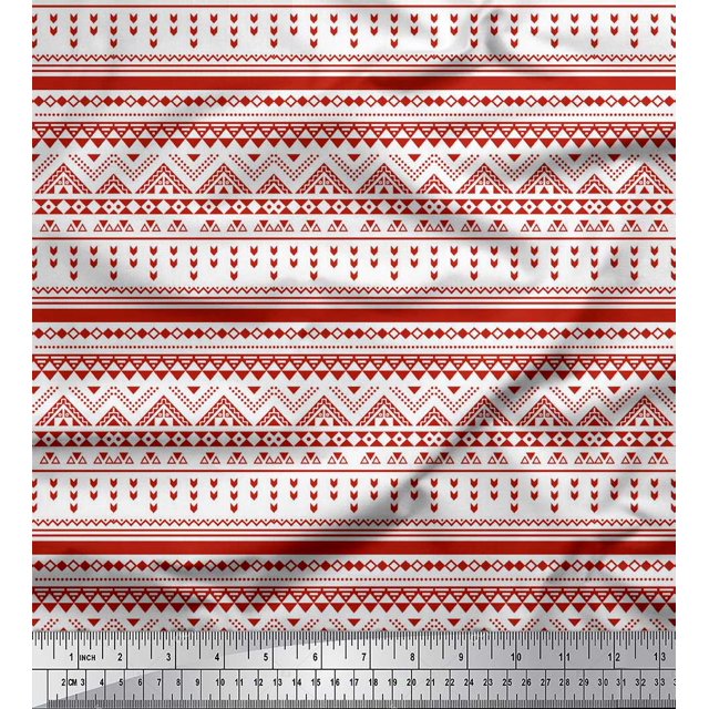 Soimoi Red Poly Georgette Fabric Aztec Geometric Fabric Prints By Yard 42 Inch Wide