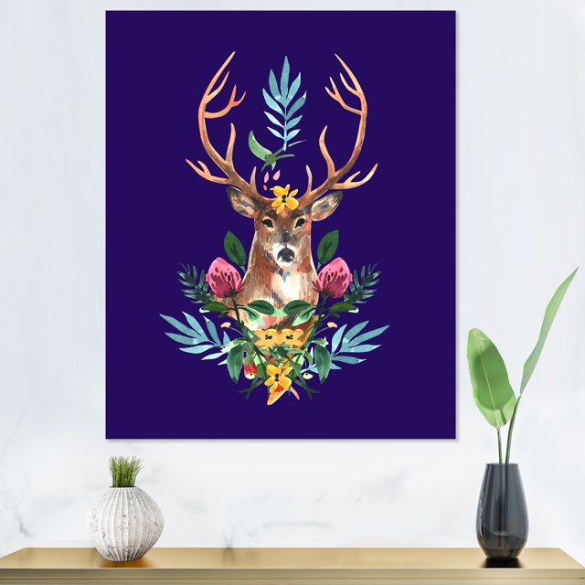 Designart Portrait de Cerf de Noël Mignon Art Mural Moderne et Contemporain sur Toile
