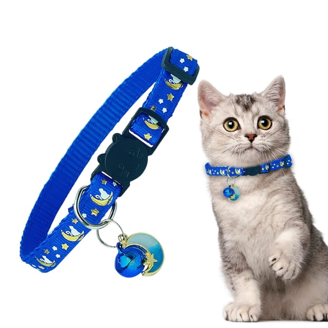 Breakaway Cat Collar,Cat Collars with Bell Moons Stars,Adjustable Cute Kitty Collars Safety Buckle Kitten Collar,Soft Polyester for Small Cats & Dogs,Cute Printed Collar with Charm Pendant