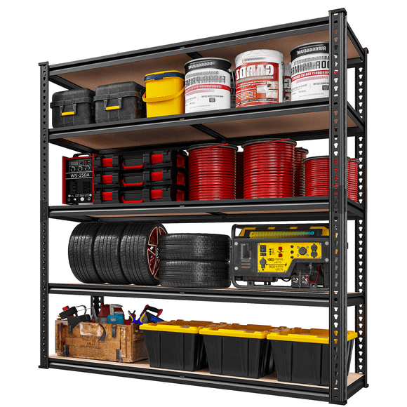 Exenoray Étagère de Rangement, Capacité de 2520 Lb, Étagères de Garage Robustes à 5 Niveaux Réglables, 20 Pouces P x 40,2 Pouces L x 72 Pouces H pour Cuisine Garde-Manger sous-Sol Buanderie, Noir