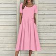 thumbnail image 1 of Robes d'Été pour Femmes 2025 Zeophrasy Robe de Vacances Décontractée pour Femmes, Fête, Quotidien, Plissée, Col Rond, Unie, Manches Courtes, avec Poche, Liquidation à Moins de 5, 1 of 9