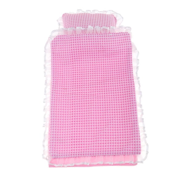 Esquirla Baby Doll Bedroom Furniture Sweet Princess Cradle Bedding Set 3pcs, Pink Pink Plaid