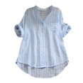 thumbnail image 2 of CEHVOM Blouse Décontractée pour Femmes d'Été, Mode, Coupe Ample, Col en V, à Rayures, 2 of 5