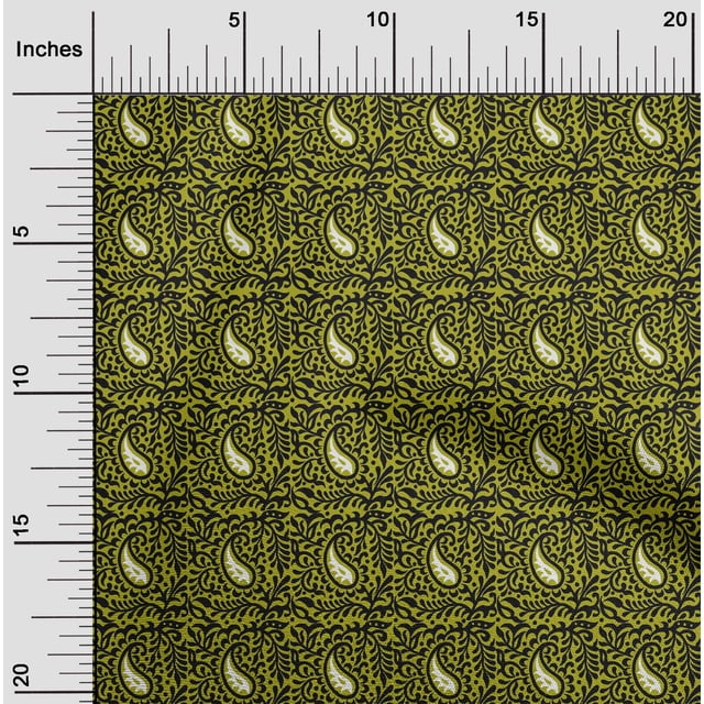 oneOone Cotton Silk Fabric Leaves & Paisley Block Print Fabric BTY 42 Inch Wide