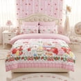 thumbnail image 4 of JOLUSERE Cartoon Pink Comforter Queen Set，3-Pieces Bunny Strawberry Pattern Bedding Set for Kids, 4 of 9