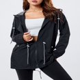 thumbnail image 2 of Veste Imperméable Légère pour Femmes Doublée en Polaire à Capuche Coupe-Vent Longue, 2 of 8