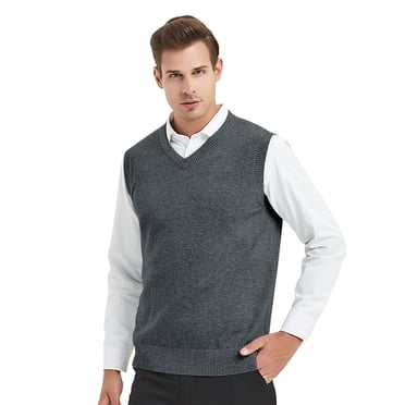 TOPTIE Chandail Sans Manches Uni pour Homme, Coupe en Coton Décontractée - Charbon - S