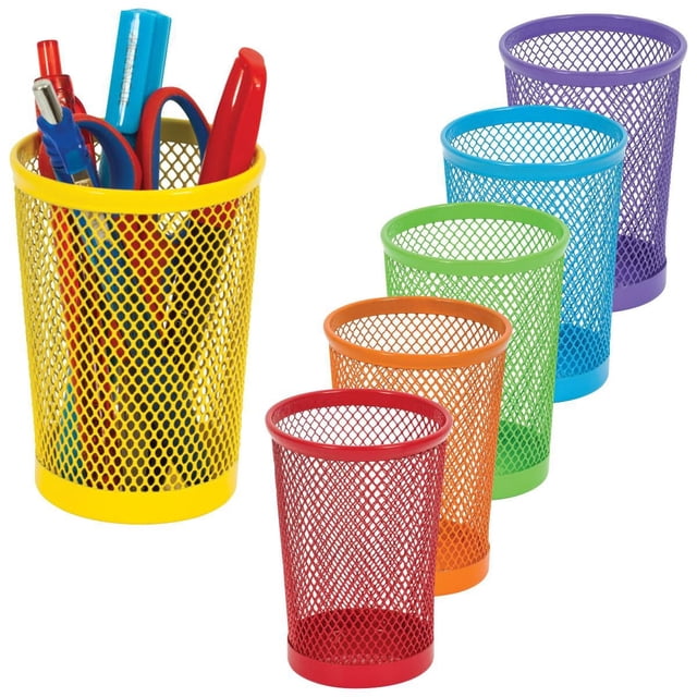 Merangue Trousses à Crayons en Maille, Assorties, Lot de 12 Montrant Trois Trousses à Crayons en Maille de 4 Pouces de Hauteur en Jaune, Rouge et Violet, Stylos et Marqueurs à Tenir, Conçues pour l'Organisation du Bureau et un Accès Facile à la Papeterie, Convenant aux Salles de Classe et aux Bureaux à Domicile.