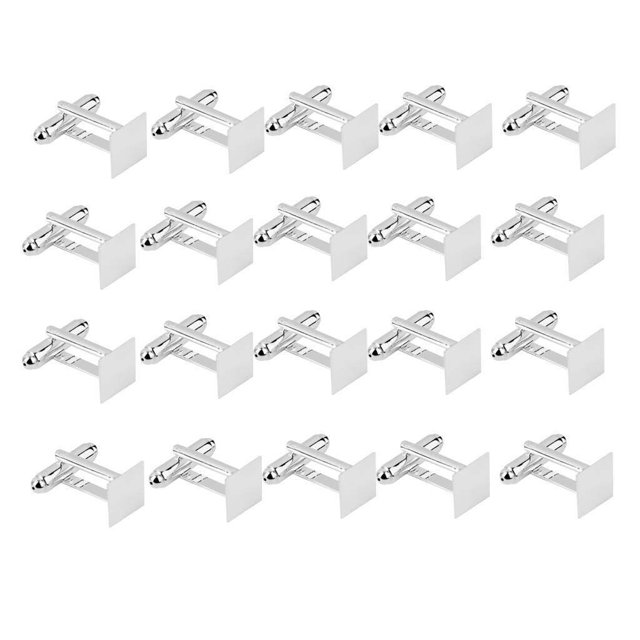 kurtrusly 20Pcs Fashion Silver 10mm Flat Square Blank Settings Cuff Links Cufflinks