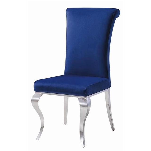 Canadian Chaise de Salle à Manger Century Bleue avec Revêtement en Velours Bleu Foncé et Cadre de Pied en Acier Inoxydable avec Pattes avant Courbées et Pattes Arrière Droites, Convient aux Sièges de Cuisine et de Salle à Manger Modernes.