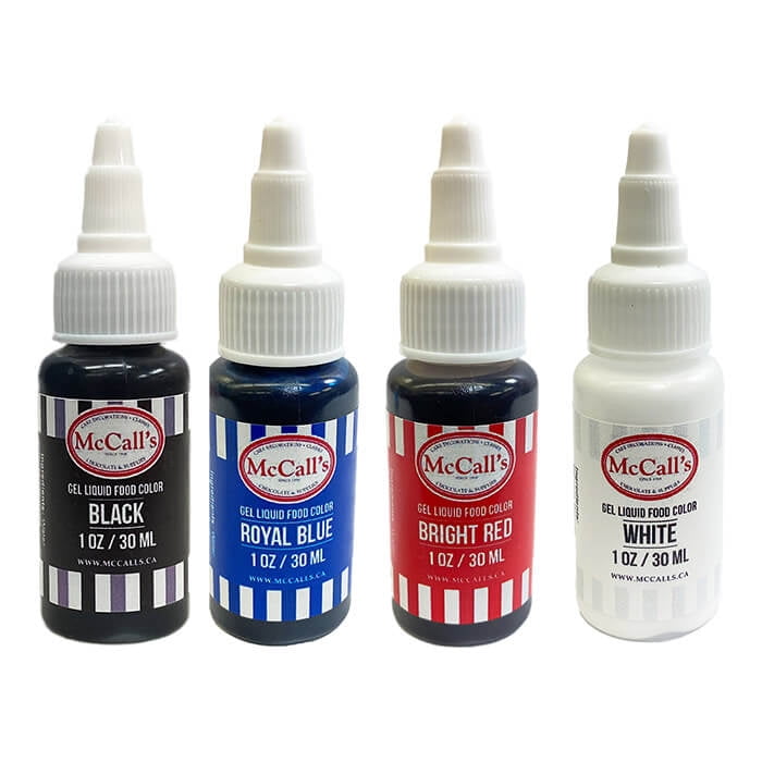 Ffeo8d Color STARTER KIT FOOD COLOR GEL - BLACK, ROYAL BLUE, BRIGHT RED & WHITE 1 OZ ...