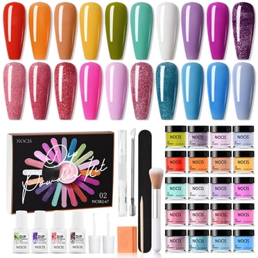 NOCIS Ensemble de 20 Couleurs de Poudre pour Trempage d'Ongles Kit de Départ de Poudre pour Art des Ongles Séchage Rapide Aucune Lampe UV/LED pour Ongles Nécessaire avec Base, Couche de Finition, Activateur, Économiseur de Brosse pour Bricolage à la Maison, Salon, Art des Ongles