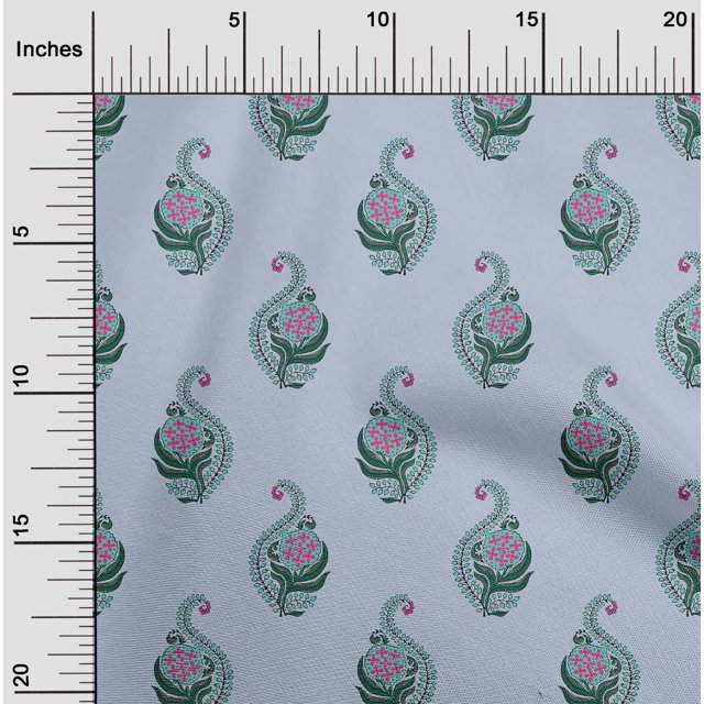 oneOone Viscose Chiffon Fabric Leaves & Floral Block Print Fabric By Yard 42 Inch Wide