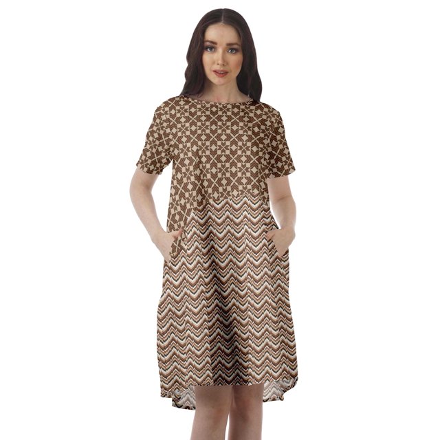 Moomaya Robes à Manches Courtes Grande Taille pour Femmes Col Rond Mini Tuniques Robes