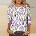 thumbnail image 1 of Soki T-Shirts de Mode pour Femmes, Col Rond Décontracté, Manches 3/4, T-Shirt Ample, Chemisiers et Chemises pour Dames, 1 of 5