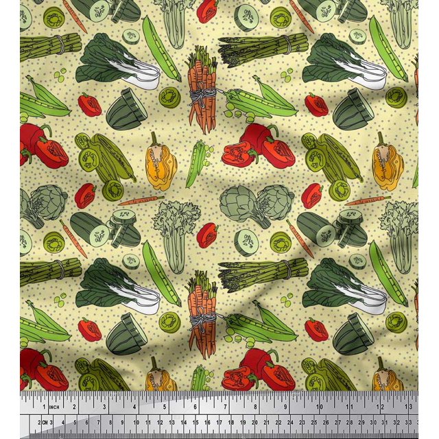 Soimoi Rayon Fabric Dot & Mix Vegetable Printed Fabric 1 Yard 42 Inch Wide
