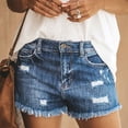 thumbnail image 2 of B91xZ Bermudas pour Femmes Coupe Décontractée, Été Décontracté, Ourlet Brut Effiloché, Jeans Courts Usés et Déchirés, Bleu TG, 2 of 4