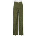 thumbnail image 3 of Pantalon Large pour Femmes Drapé de Rue Couleur Unie en Velours Côtelé Vert L, 3 of 5