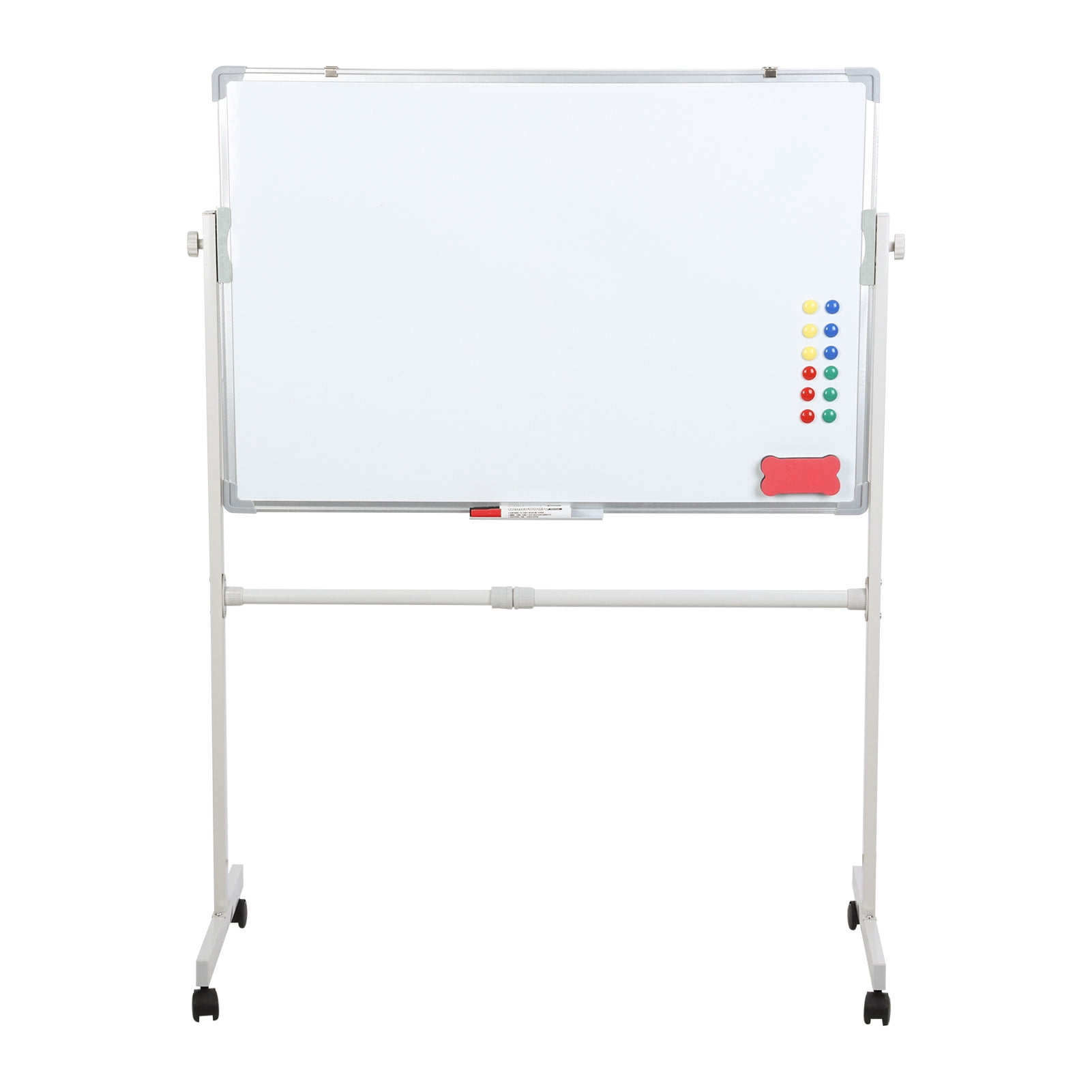 Trayknick Rolling Whiteboard, White Board with Wheels, Mobile Whiteboard with Stand, Portable Magnetic Dry Erase Board on Wheels, with 5 Markers, 12 Magnetic Nails & 1 Eraser