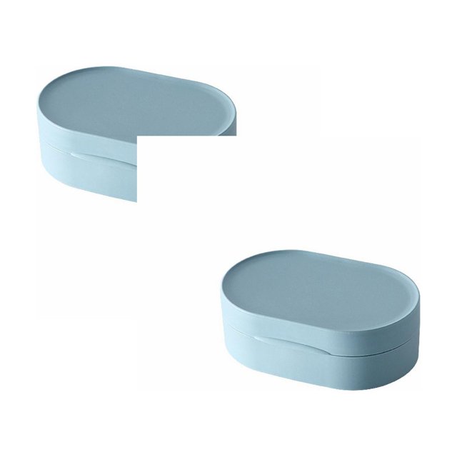 Oleegame 2PC Spoon And Lid Rest Macaron Color Travel Soap Box Portable Creative Soap Box Waterproof With Lid Soap Plastic Box Blue