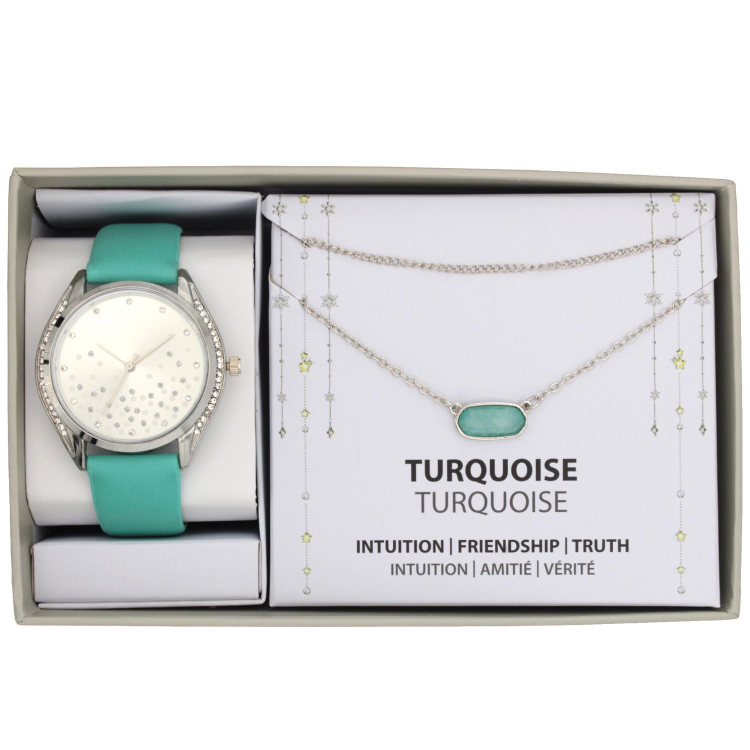 Ladies turquoise strap Watch and Necklace