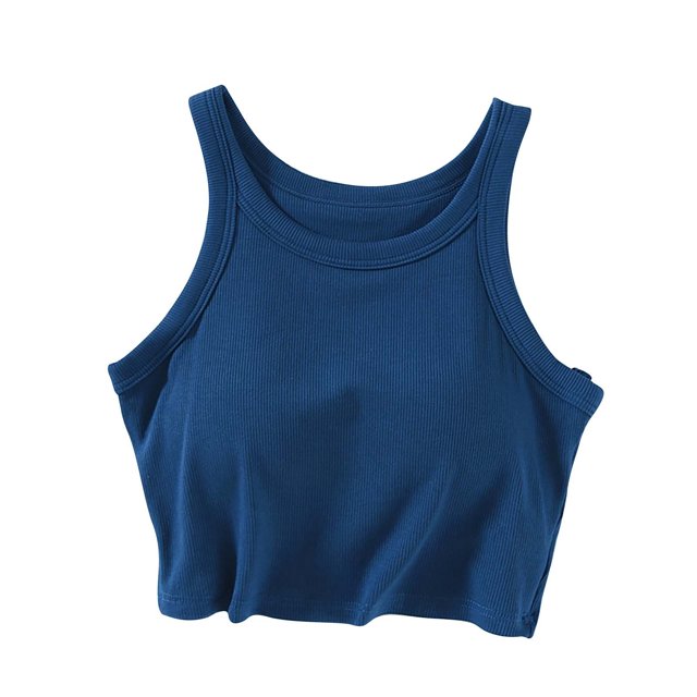 Timegard Tank Tops for Women Ribbed Summer Round Neck Sleeveless Comfy Cropped Camis Built in Bras