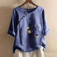 thumbnail image 2 of CHUANK Hauts pour Femmes en Solde à Moins de 10$ Hauts Décontractés Printemps Été Manches Longues en Coton Lin Imprimé Graphique Pissenlit Col Rond Blouses Vintage Grande Taille, 2 of 6