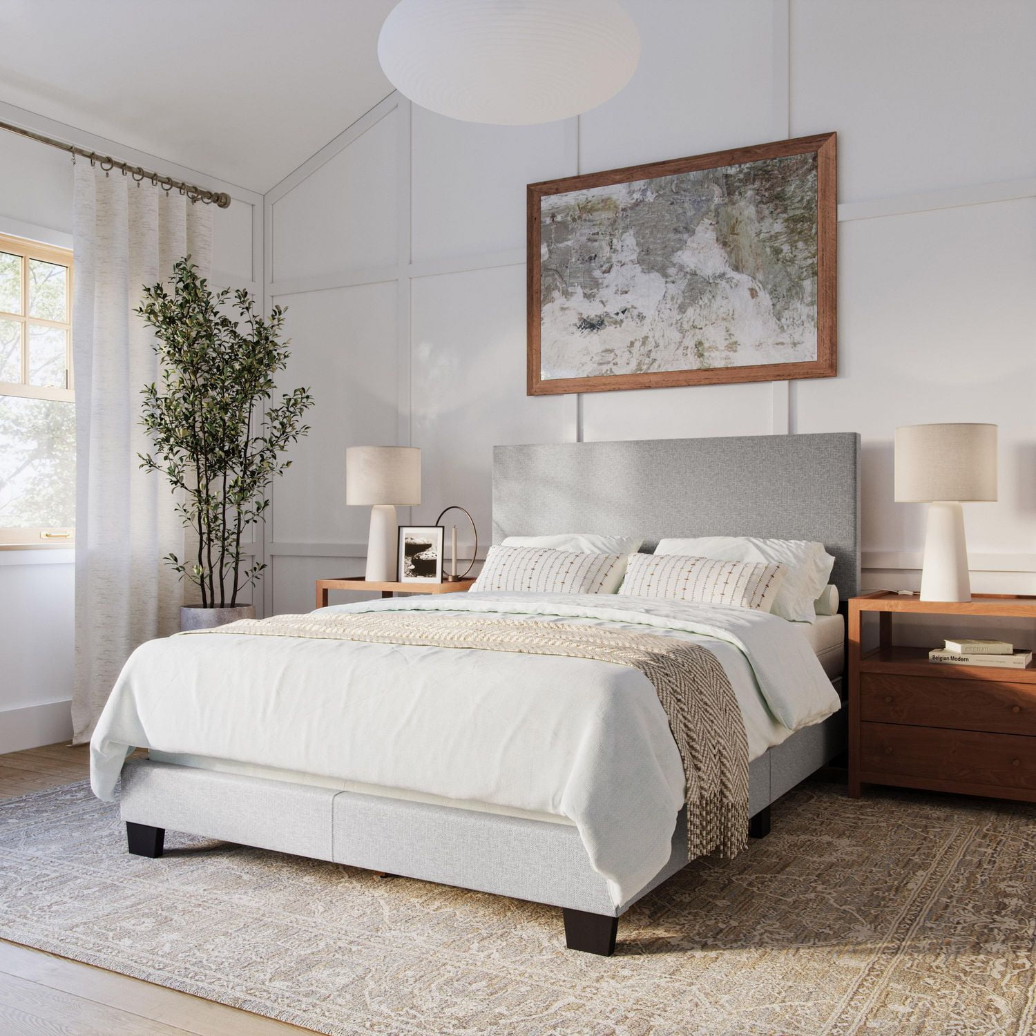 Cadre de lit rembourré moderne CorLiving Celeste pour adulte, avec tête de lit et sommier tapissier requis