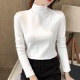 thumbnail image 2 of Baberdicy T-Shirts pour Femmes Femmes Ajusté Décontracté Uni Manches Longues Col Roulé Simulé Blouse Hauts Coupe Ajustée Extensible Couche T-Shirts Hauts pour Femmes Blanc, 2 of 7