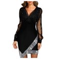 thumbnail image 1 of Fridja Women's Solid Color Sequins Long Sleeve A-Line Party Dress, 1 of 6