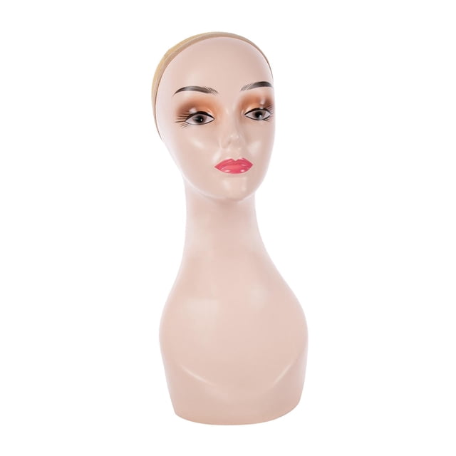 HILABEE Female Bald Mannequin Head 19inch Stable Base Manikin Display Model for Hats Orange no Shoulder