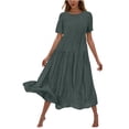thumbnail image 1 of AherBiu Robes Fluides pour Femmes 2024 Été Robe Maxi à Col Rond Ample à Étages à Manches Courtes Longue Robe, 1 of 6