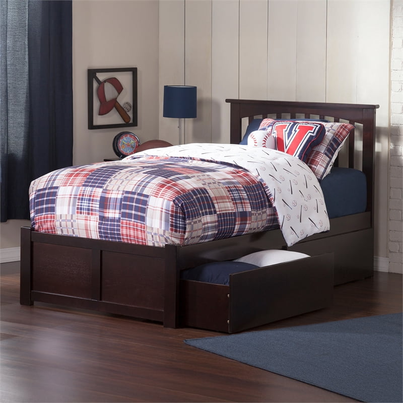 Mission Lit Plateforme Simple en Bois avec Pied de Lit et Tiroirs de Rangement, Couleur Espresso