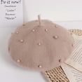 thumbnail image 2 of Faux Pearl Decor Children Hat Classic Solid Color Warm Baby Girls Beret Cap for Casual, 2 of 6