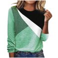 thumbnail image 1 of IROINID Liquidation Hauts Grande Taille pour Femmes Col Rond Contraste Couleur Manches Longues T-shirt Blouse, Vert, 1 of 6