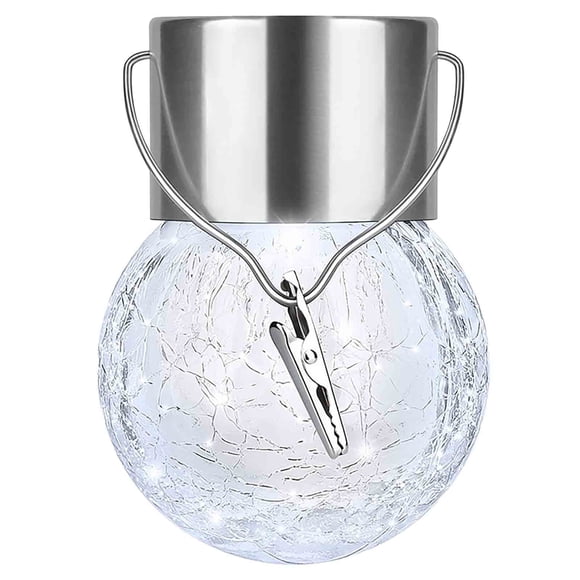 Solar Crackle Glass Ball Pendant Light, Xinsrenus Multicolor LED Rattan Ball Light Weatherproof Solar Powered, Garden Decorative Light String for Patio Tree Courtyard with Stainless Steel Top